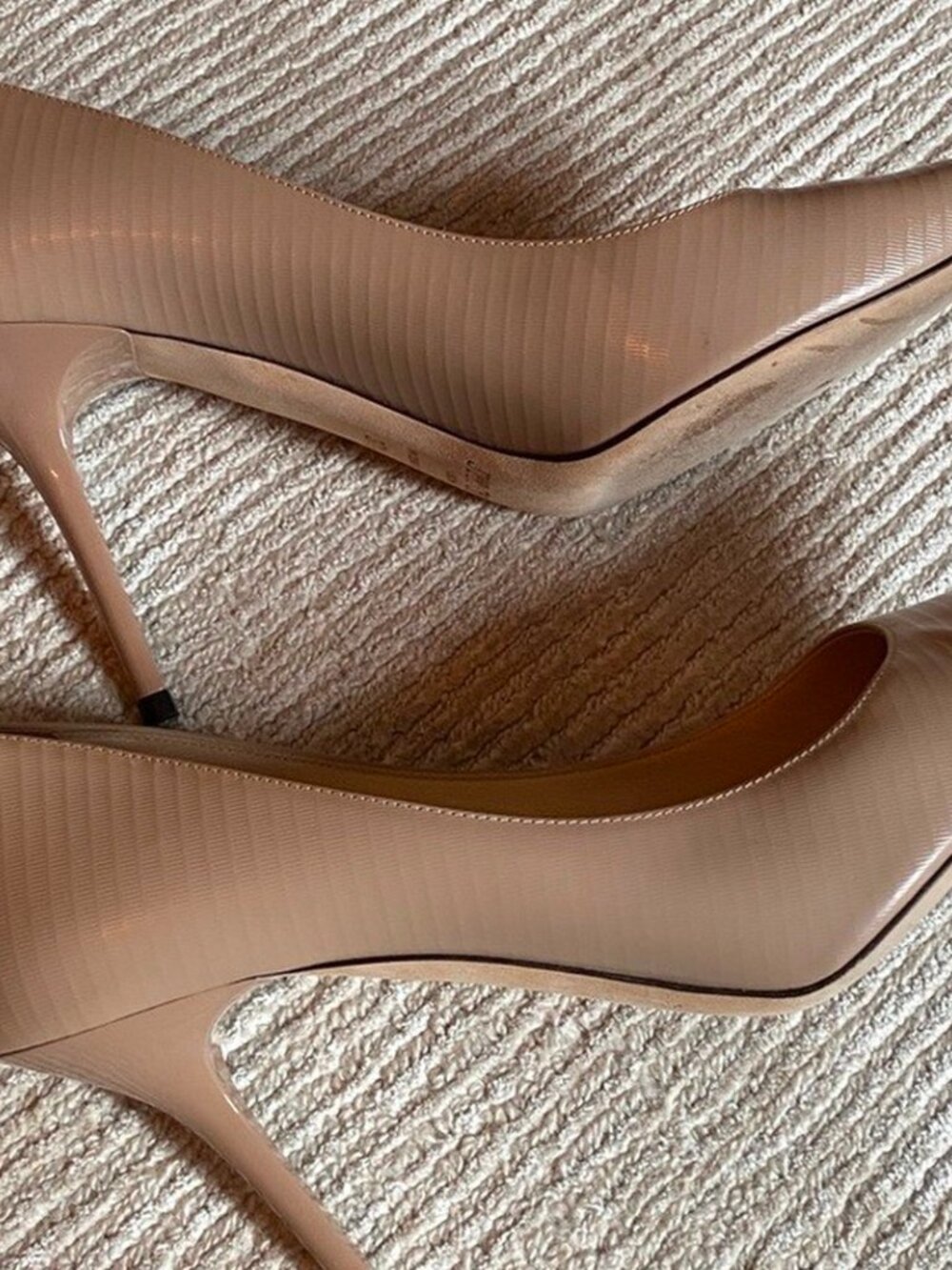 Jimmy Choo Love 85 Textured Leather Nude Tan Pumps Closed Toe Heels - Picture 8 of 8